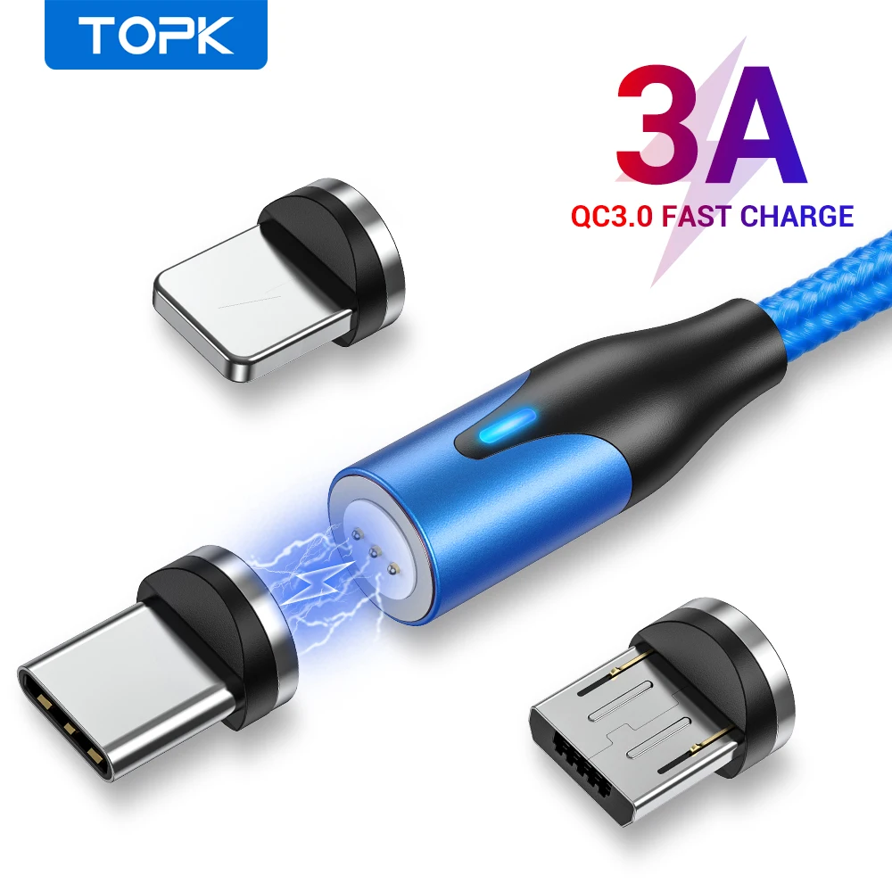 TOPK LED 3A Magnetic Cable Fast Charging Micro USB Type C Cable for iPhone 11 xr Magnet Charger Type C Cable for Xiaomi Samsung|Mobile Phone Cables| - AliExpress