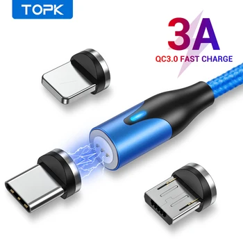 

TOPK LED 3A Magnetic Cable Fast Charging Micro USB Type C Cable for iPhone 11 xr Magnet Charger Type-C Cable for Xiaomi Samsung
