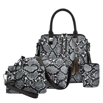

4Pcs Women's Bag Set PU Leather Ladies Handbag Snake Pattern Messenger Bag Shoulder Bag Wallet Bags For Women 2019 Drop ship ##4