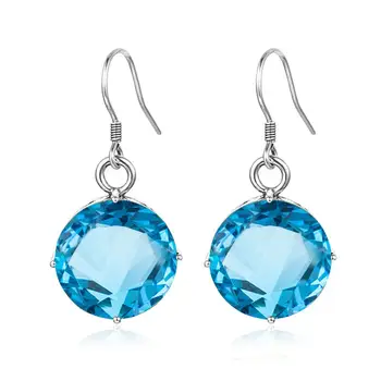 

Silver 925 Jewelry Earrings Round Blue Topaz Gemstones Jewelry Classic Vintage Party Blue Crystal Drop Earring Fine Jewelry Gift