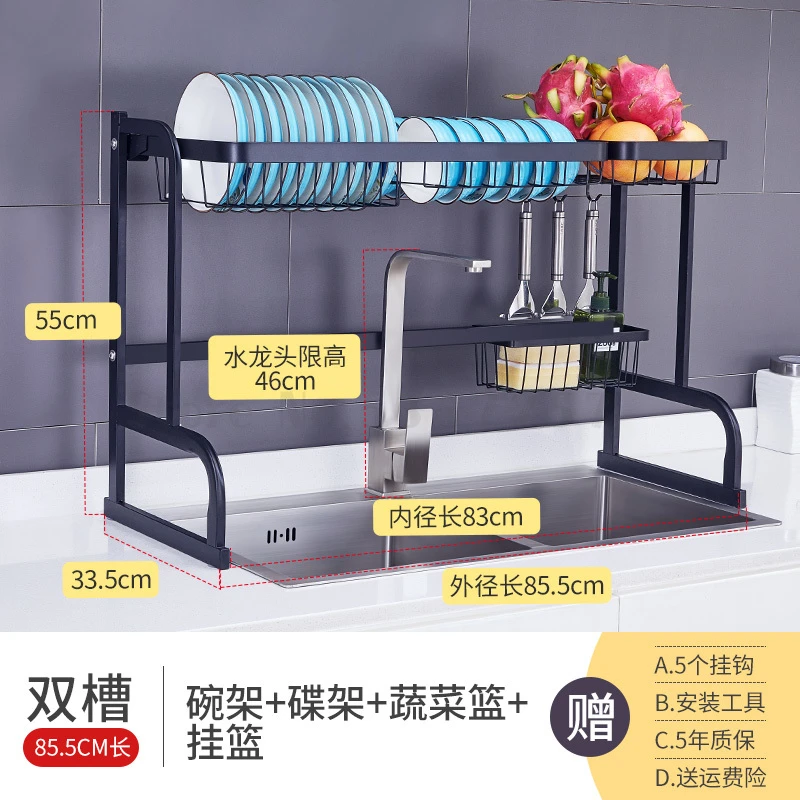 Black Stainless Steel Sink Drain-rack Bowl Kitchen Storage Rack Kitchen Storage Organization Kitchen Accessories Organizer cheap - Цвет: Светло-серый