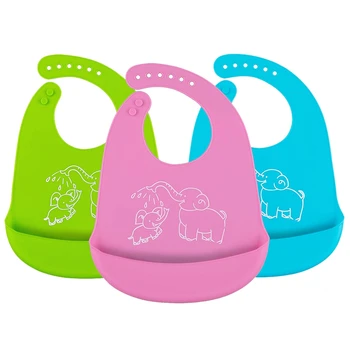 

Waterproof Silicone Baby Bibs, Adjustable Soft Feeding Bibs With Food Crumb Catcher Pocket For Babies 3 Pack (Blue/Green/Pink)