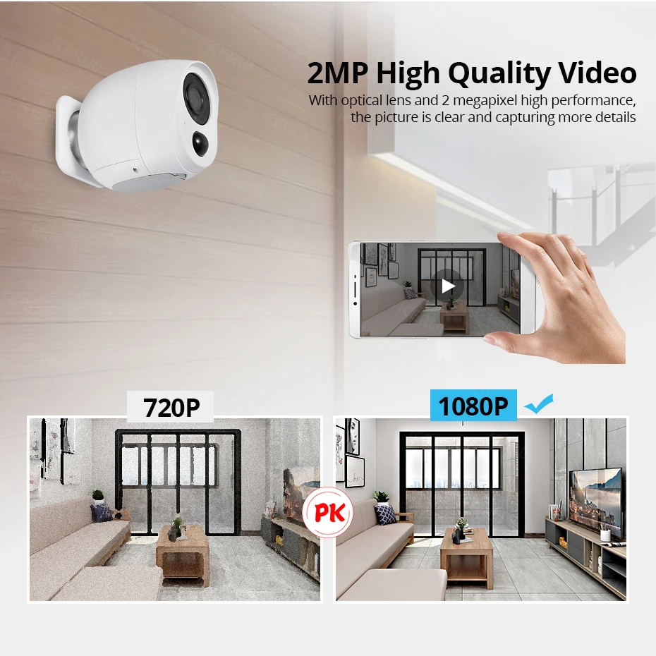 KERUI 2MP ip камера батарея наблюдения охранный монитор WiFi беспроводная CCTV PIR