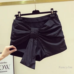 Preto arco shorts feminino 2021 primavera e outono nova cintura alta emagrecimento perna larga casual all matching a line curto femme