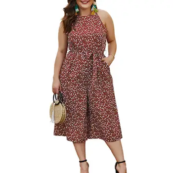 

Droppshiping Women Polka-dot Jumpsuit Jumper Elegant Casual Loose Sling Rompers Summer Party J55