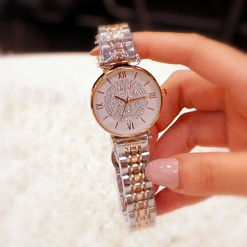Женские наручные часы женские роскошные Брендовые женские кварцевые женские часы со стразами часы женские наручные часы для женщин Relogio feminino - Цвет: gold white