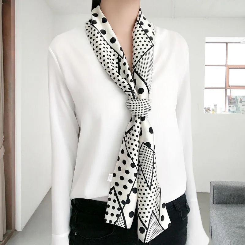 Striped Satin Silk Scarf for Women - Double-Sided Luxury Neck Neckerchief