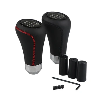 

Universal Car Gear Shift Knob Head 6 Speed Manual Shifter Lever Stick Red Black Stitched PU Leather