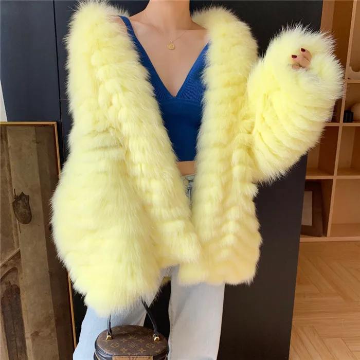Abrigos mujer invierno шуба из натурального Лисьего меха женская меховая куртка короткое пальто - Цвет: Цвет: желтый