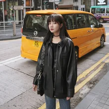 Outono inverno jaqueta de couro feminino coreano casual oversized mais veludo solto legal drawstring jaqueta de couro da motocicleta roupas