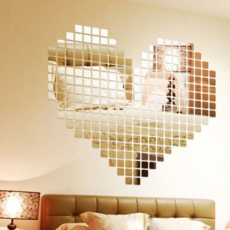 100pcs 2cm Mini Acrylic Mirror Wall Stickers Decorations Art Wall 3D DIY Gold Sliver Mirror Stickers for Living Room Home Decor