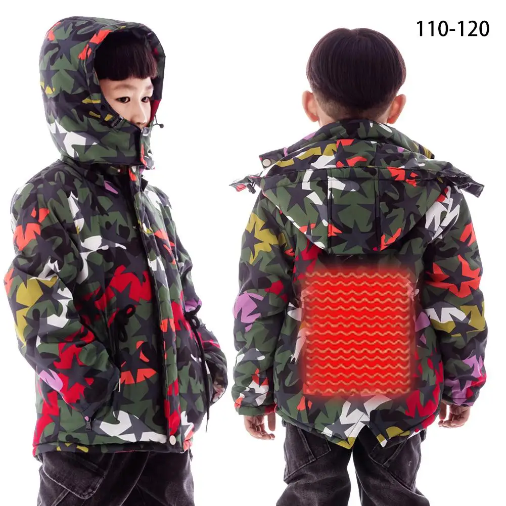 Новое хлопковое пальто с подогревом, интеллектуальная теплая куртка с подогревом для детей, зимняя верхняя одежда - Цвет: 140150