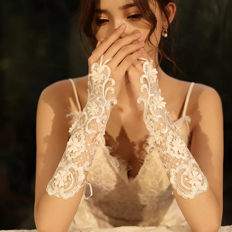 Olbye - Guantes De Boda Para Mujer, Sin Dedos, De Encaje, Para