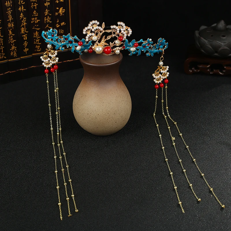 Старинный Стиль жемчужная кисточка корона для волос Cloisonne ming dynasty заколка с
