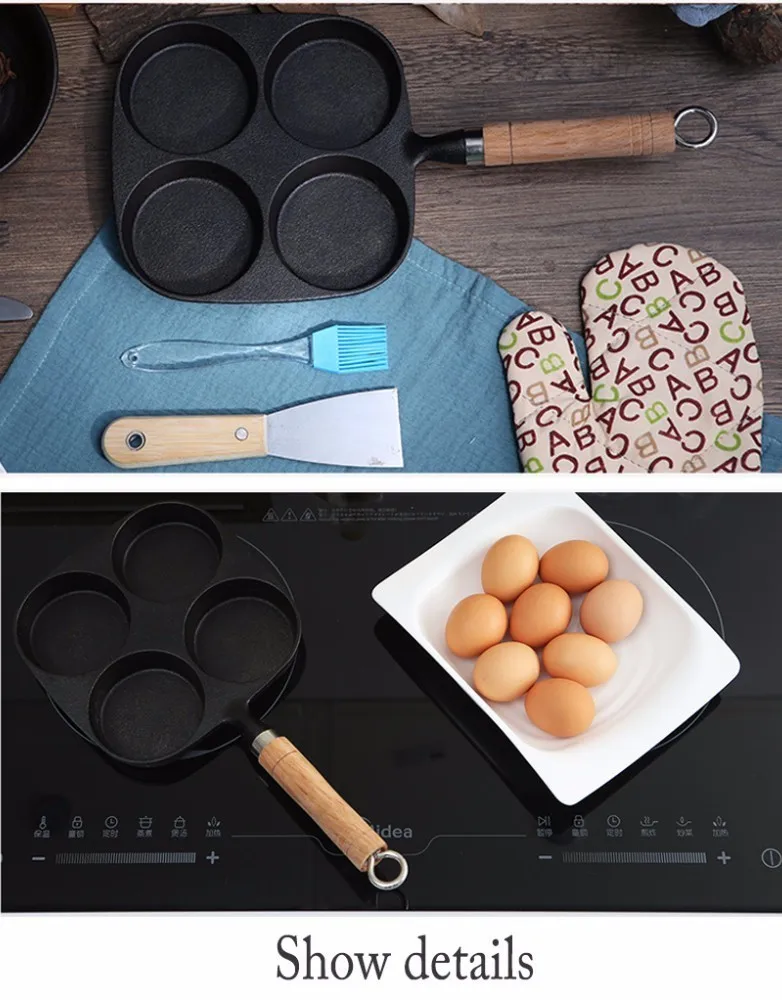 Frying Pan 4-in-1Thickening Iron Fried Egg Omelette Pan Non-stick No Oil-smoke Breakfast Pan Use for Gas& Induction Cooker