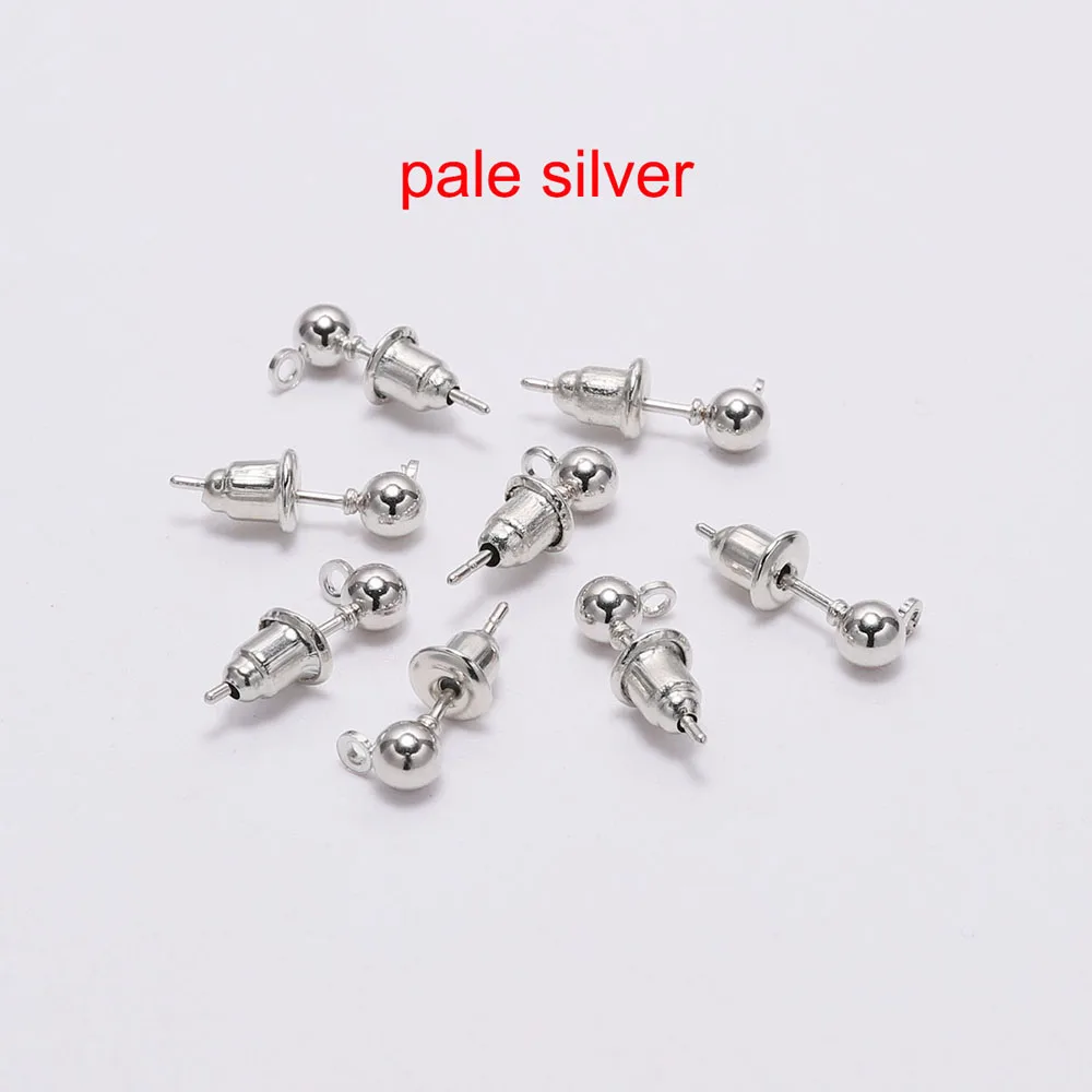 pale silver 50 шт./лот 3/4/5 мм Серебряный Pin Выводы серьги-гвоздики в форме основные шпильки пробки разъем для изготовления ювелирных изделий DIY аксессуары - Цвет: pale silver