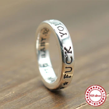 

s925 sterling silver ring personality classic fashion couple style five-pointed star lettering style simple minimalist hipster