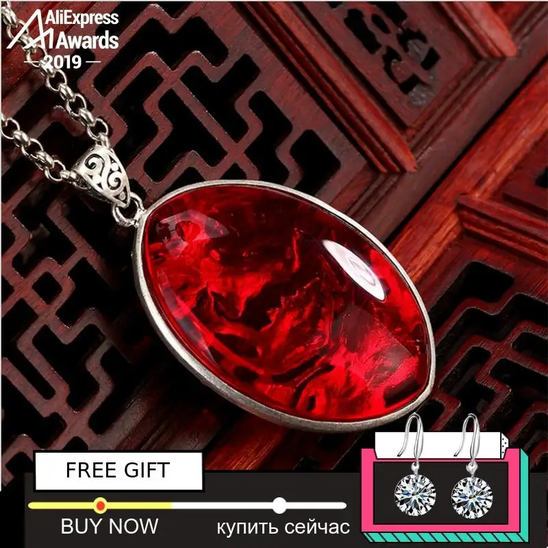 

NOT FAKE S925 Fine Antique shop store Ruby Pendant for Necklace Women Handmade Vintage Natural Carnelian Ruby Red jasper