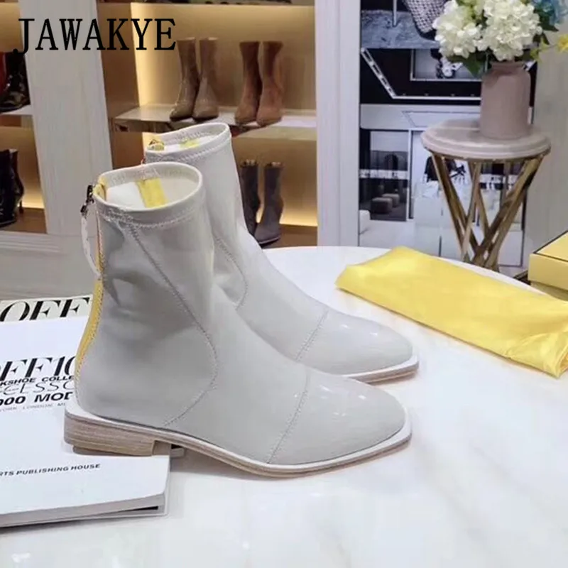 beige leather Женские замшевые ботильоны из лакированной кожи; ботинки на плоской подошве с молнией сзади; Модные Ботинки martin в британском стиле; натуральная кожа; - Цвет: beige leather
