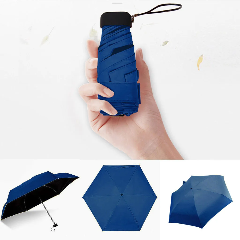 Мини-зонтик плоский легкий зонт для девочек солнцезащитный складной солнцезащитный водонепроницаемый дорожный зонтик женский модный высококачественный - Цвет: Navy