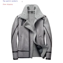 Мужское пальто из натурального меха, зимняя куртка из натуральной кожи, Мужская короткая винтажная мотоциклетная куртка, Мужская овечья овчина 7166 KJ3290