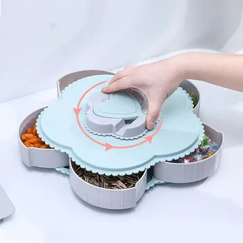 

Food Living Room Flower Shape Nuts Snack Storage Box Desktop Bloom Home Organizer Bins Fruit Rotating Candy Biscuits Container