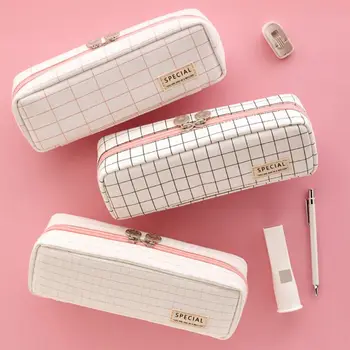 

Pencil Case Grid Pencil Pouch with 3 Compartments Stationery Bag Pencil Bag for Students and Office Supplies