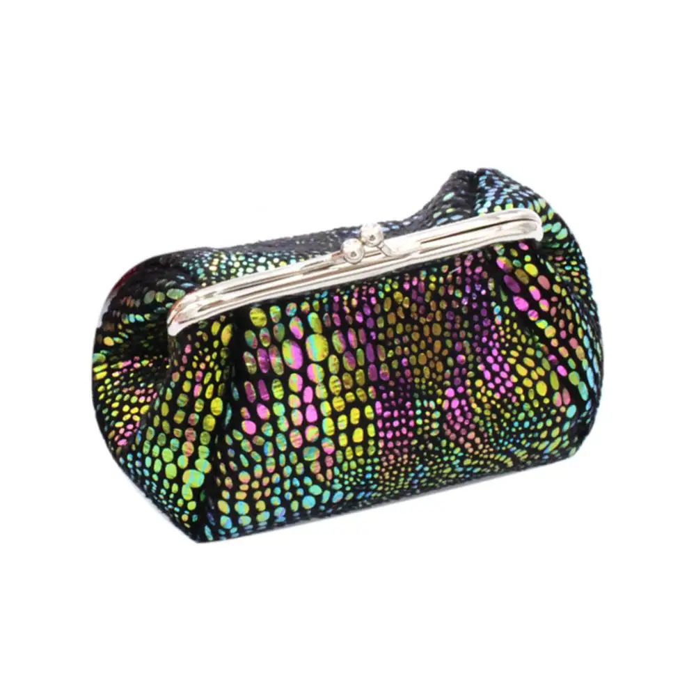 Women Laser Kiss Lock Round Wallet Clutch Pouch Coin Cash Card Holder Purse