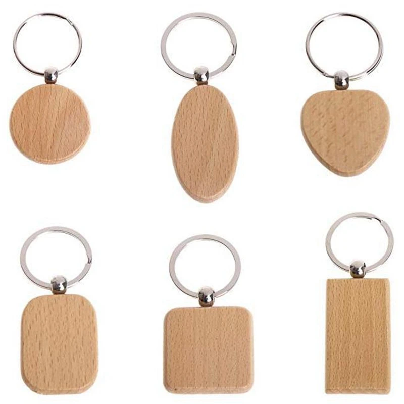 

TOP!-20 Pcs Blank Wood Wooden Keychain Diy Custom Wood Key Chains Key Tags Anti Lost Wood Accessories Gifts (Mixed Design)