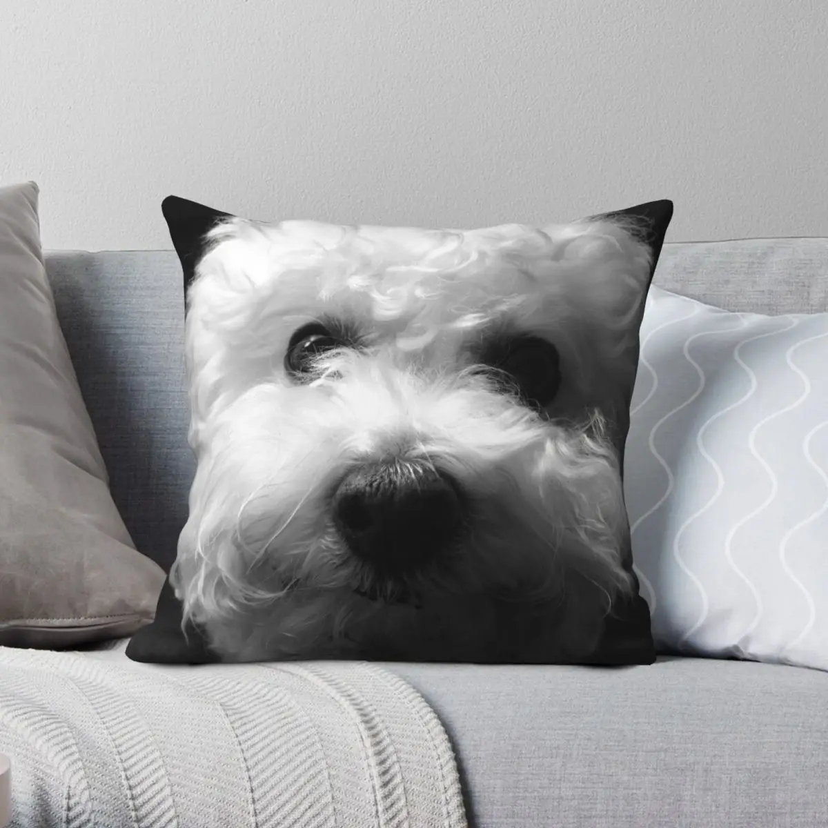 Bichon Frise черно-белый квадратный чехол для подушки из полиэстера и льна бархатный
