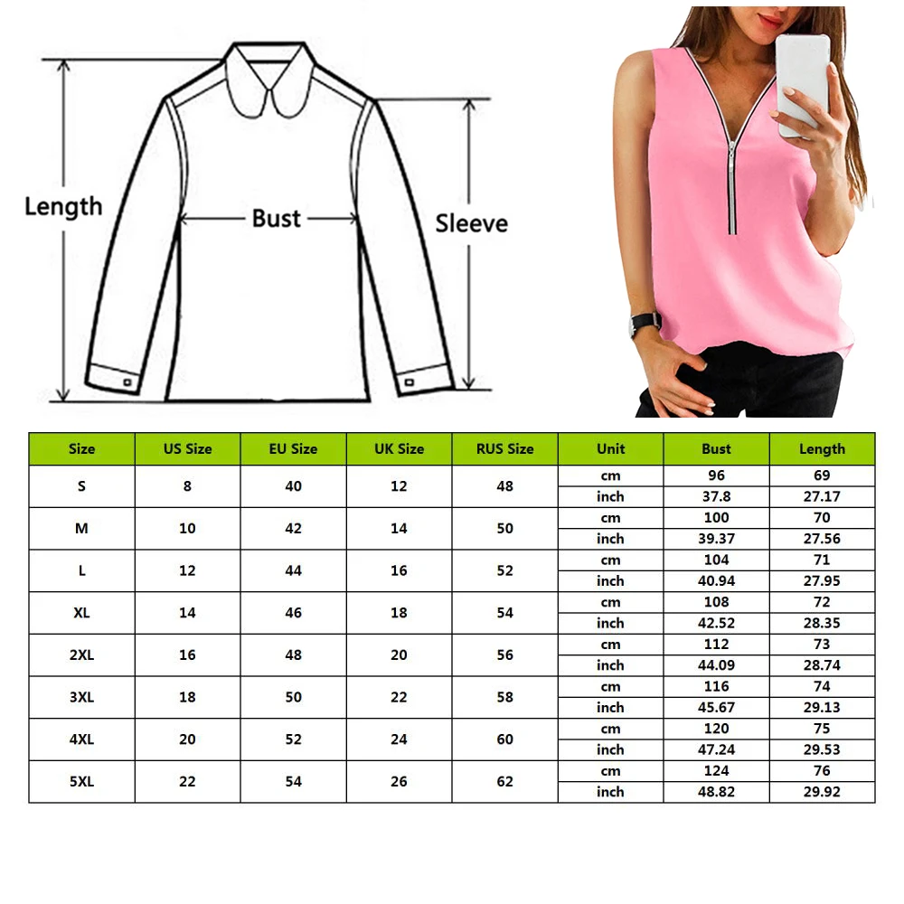 2020 Summer Sleeveless Blouses Women Clothing Vest Solid Color V-Neck Shirts Loose Chiffon Zipper Blusas Mujer Women Tops