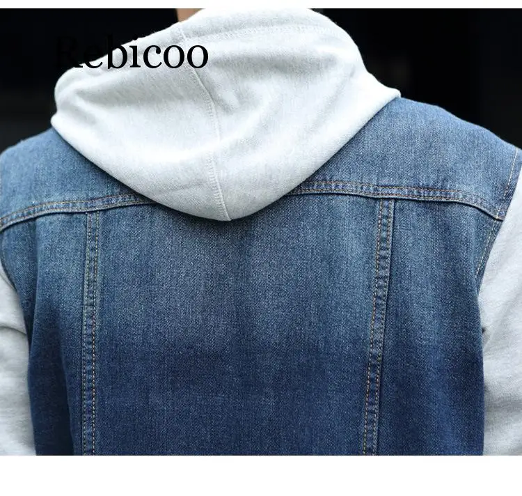 Rebicoo новая джинсовая куртка мужская спортивная одежда с капюшоном Уличная Повседневная модная куртка