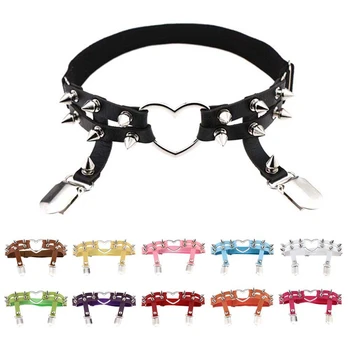 

Newest Sexy Studded Heart Garters Rivet Punk Goth Harajuku Style Handmade Garter Belt Leg Ring for Women Gift One Free Adjust Si