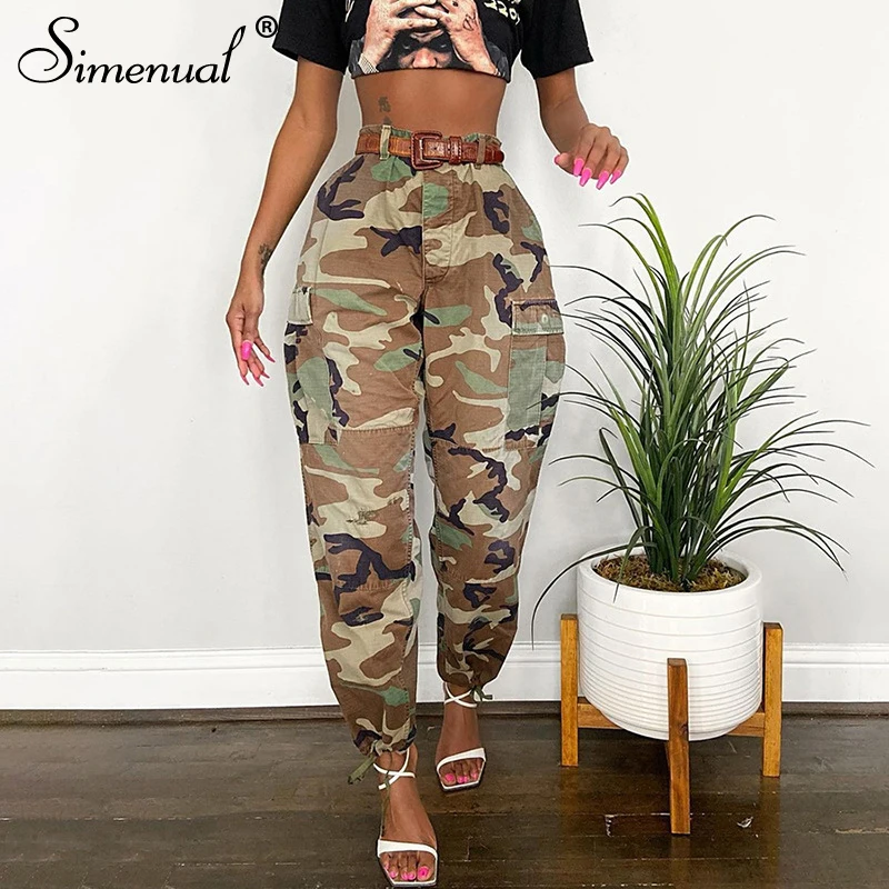 

Simenual Camouflage Streetwear Cargo Pants High Waist Women Casual Fashion Trousers 2020 Autumn Winter Loose Harem Pants Classic