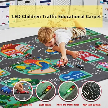 

Baby Educational Play Mat Children's Carpet LED Traffic Light Flash Urban Road Developing Mat Kid Soft Non-slip Rug Crawling Pad