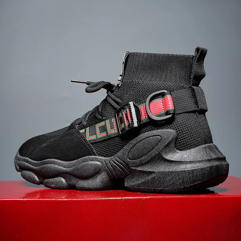 

New running shoes Leisure sports shoes Autumn and winter 2020 Flying high top socks Fashionable thick bottom Breathable