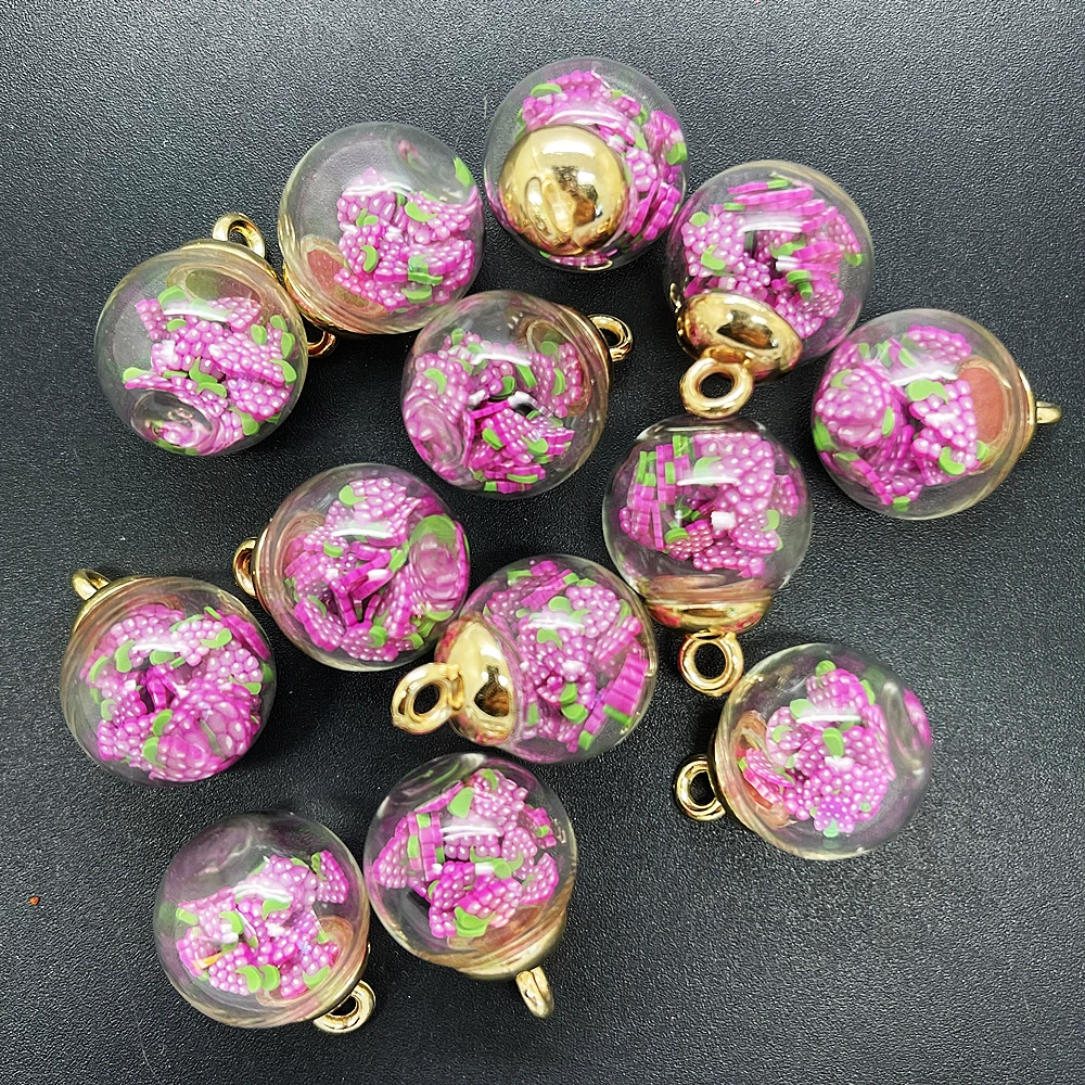 DIY Set: 8 Mini Glass Bottles with Fruit Ceramic Pendants