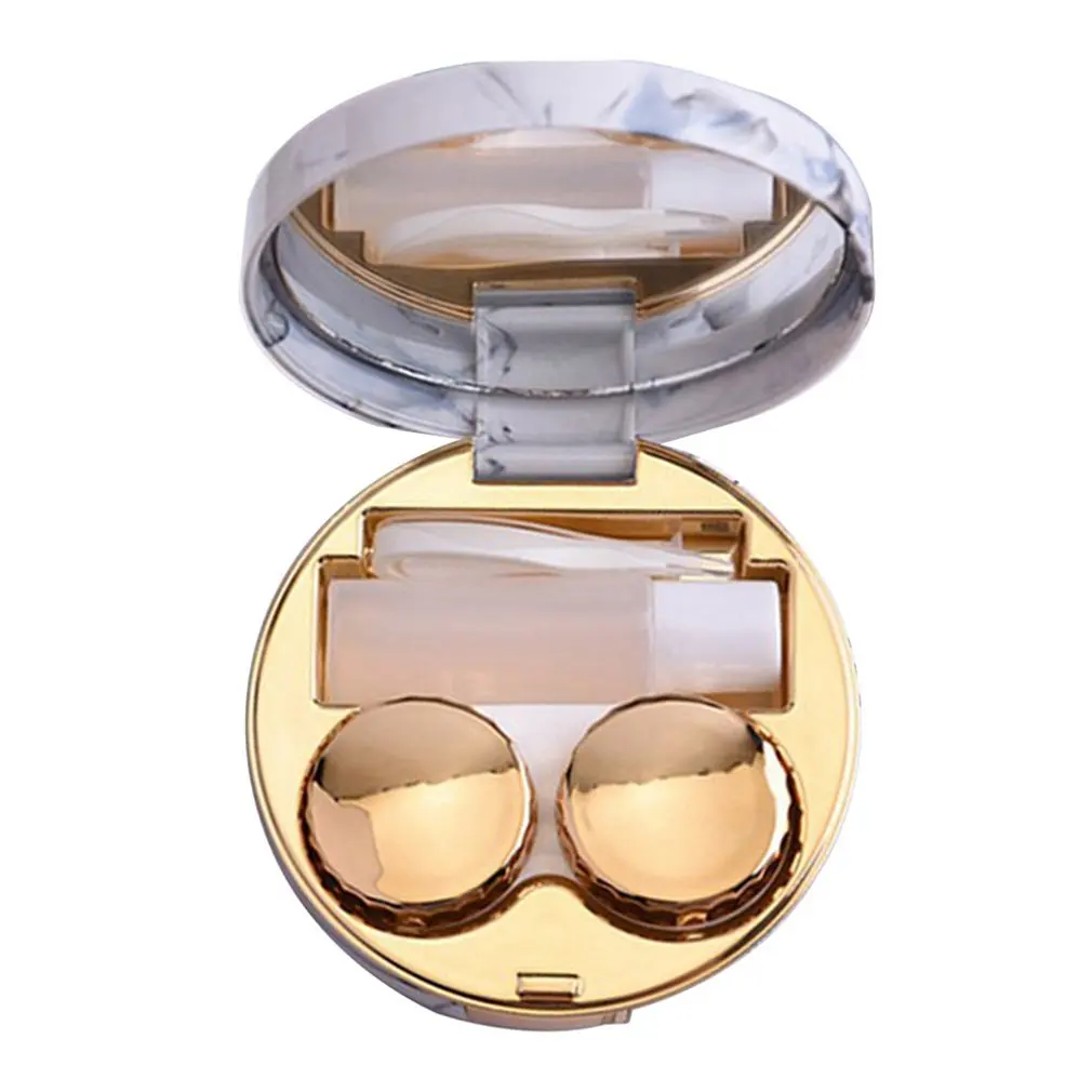 

2 Grids Plating Contact Lens Storage Box With Mirror Portable Contact Lenses Container Holder Organizer