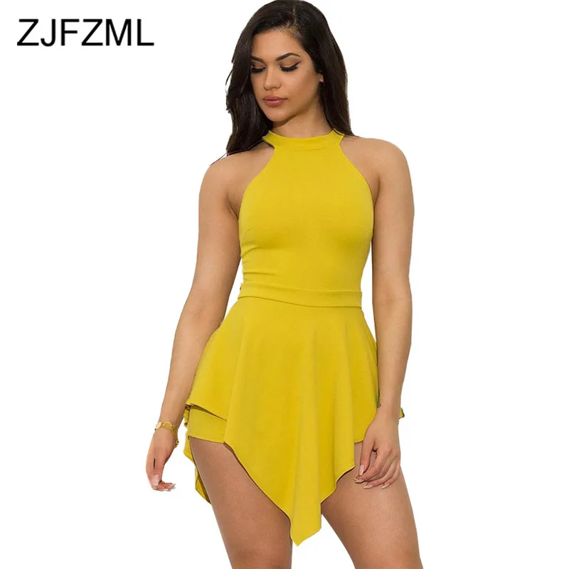 Сексуальный выдалбливают обратно Bodycon Женский костюмчик без рукавов открытая молния сзади Летний комбинезон Элегантный Высокая талия Необычные комбинезоны