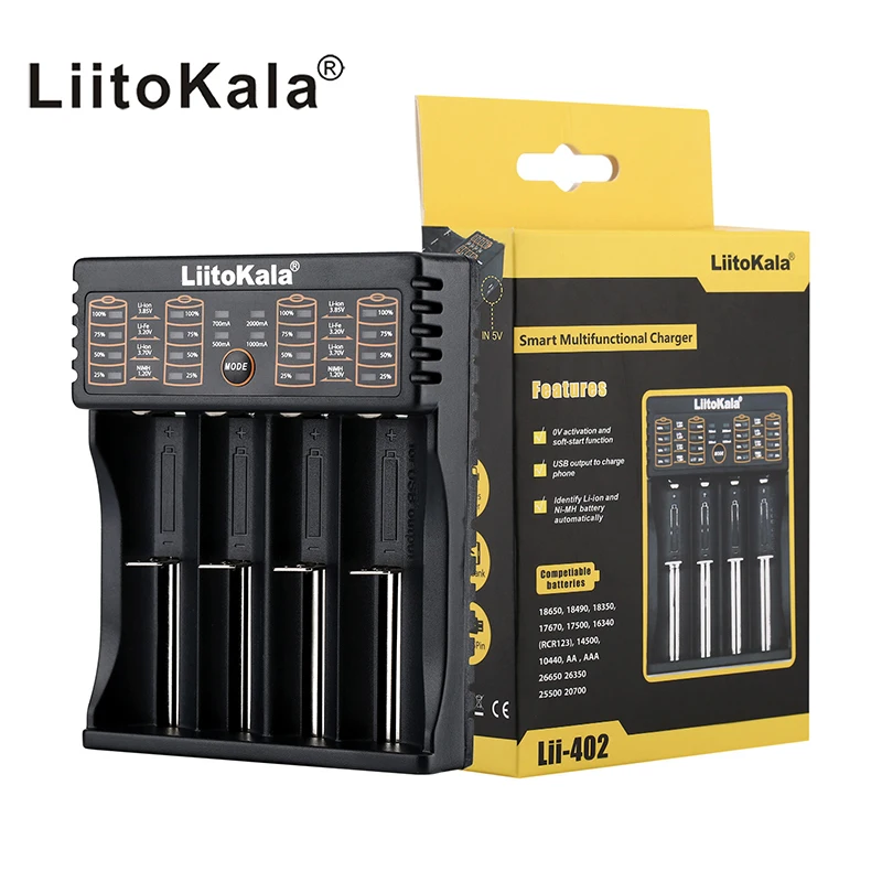  Зарядное устройство Liitokala Lii 402 для аккумуляторов 1,2 в 3,7 в 3,2 в 3,85 В AA/AAA 26650 14500 16340 25500 NiMH литиевый 