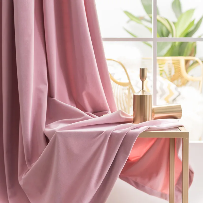 Nordic Luxury Velvet Curtain Light Pink Window Curtain Solid Color Semi Shade Curtains for Bedroom and Living Room Nordic Luxury Velvet Curtain Light Pink Window Curtain Solid Color Semi Shade Curtains for Bedroom and Living Room