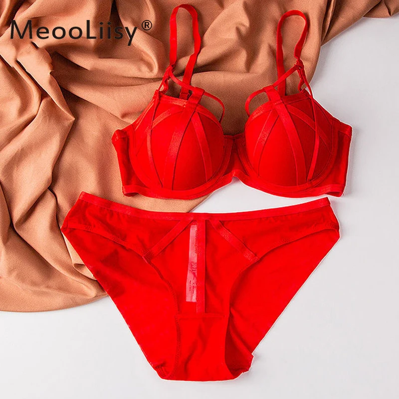 bra and panty MeooLiisy Sexy Plunge Women's Underwear Set Small Breasts Push Up Bra and Panty Set Soft Breathable Bra Set cotton bra and panty sets Bra & Brief Sets
