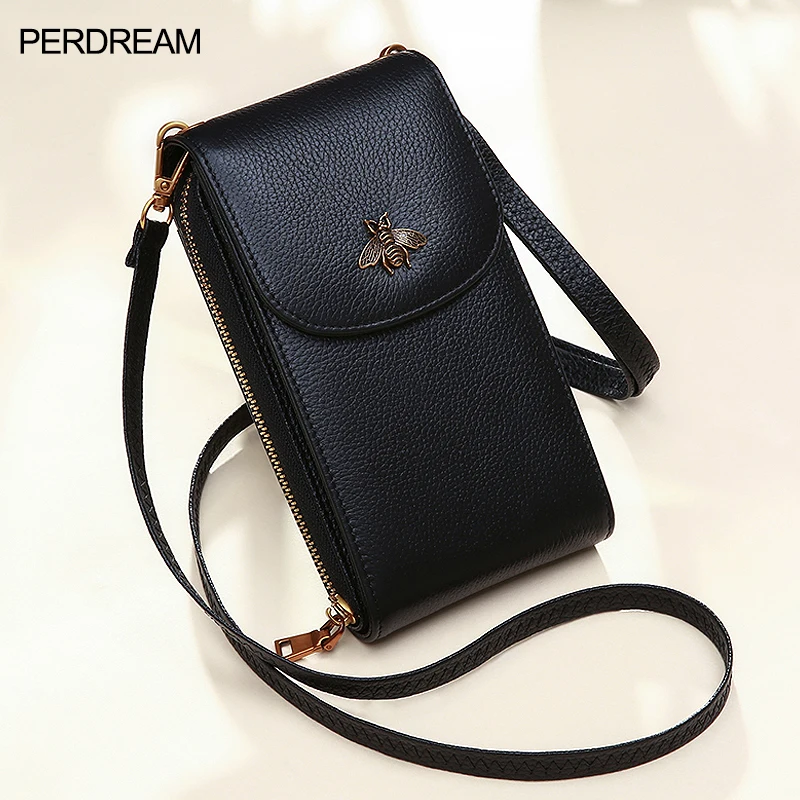 

Mobile phone bag female first layer cowhide new fashion bee leather female small bag diagonal bag female coin purse