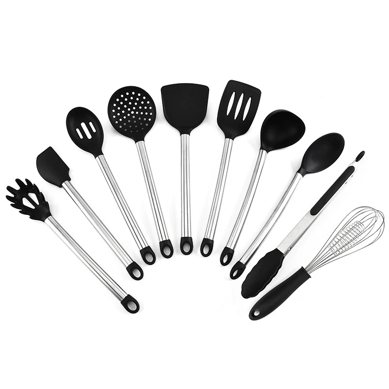 10-pcs Kitchen Set Набор кухонной утвари из нержавеющей стали, 8/11 шт, ручка с антипригарным шпателем, набор силиконовых кухонных инструментов с ящиком для хранения, кухонные инструменты - Цвет: 10-pcs Kitchen Set