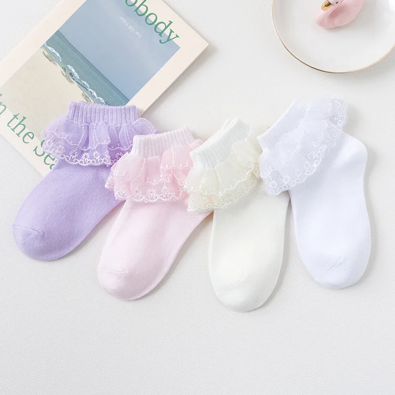 2020 Brand Winter Baby Girls Socks Lace Ruffle Frilly Flower Kids Cotton Short Socks Breathable Princess White Dance Socks 2020 new autumn winter socks women vintage flower short cute socks cotton cozy breathable casual girls sock lolita style