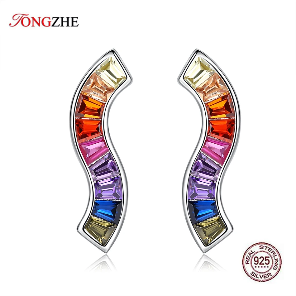 

TONGZHE 925 Sterling Silver Stud Earring Minimal Delicate Colorful Rainbow CZ Women Earrings for Women Jewelry Fashion 2019
