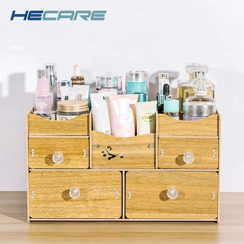 HECARE органайзер для косметики, деревянный органайзер для ювелирных изделий DIY с ящиками для хранения, экологичный домашний ящик для хранения, настольный - Цвет: 05HT
