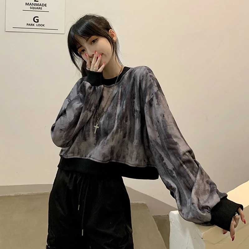

Casual Loose Tie-dye Retro Ins Sweatshirt Female Korean Kawaii Women's Sweatshirts Japanese Harajuku Ulzzang Clothing For Women