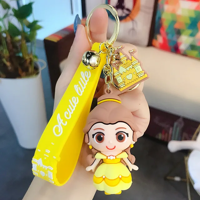 Disney Princess Keychain Cinderella Snow White Belle Mermaid Alice Figures Cute Cartoon Car Bag Key Ring For Bag Pendant 3
