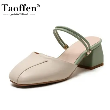 

Taoffen Women Sandals Shoes Fashion Round Toe Square Heels Shoes Women Modern Strap Toe Slippers Slip On Footwear Size 30-43